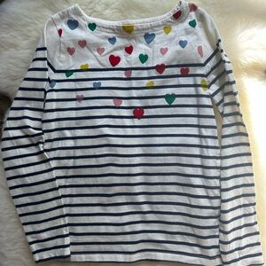 Mini Baden navy and white striped cotton top with hearts girl’s size 8-9 years